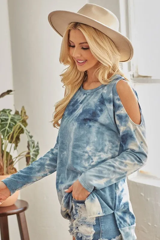 Nashville Cold Shoulder Top-Denim Blue