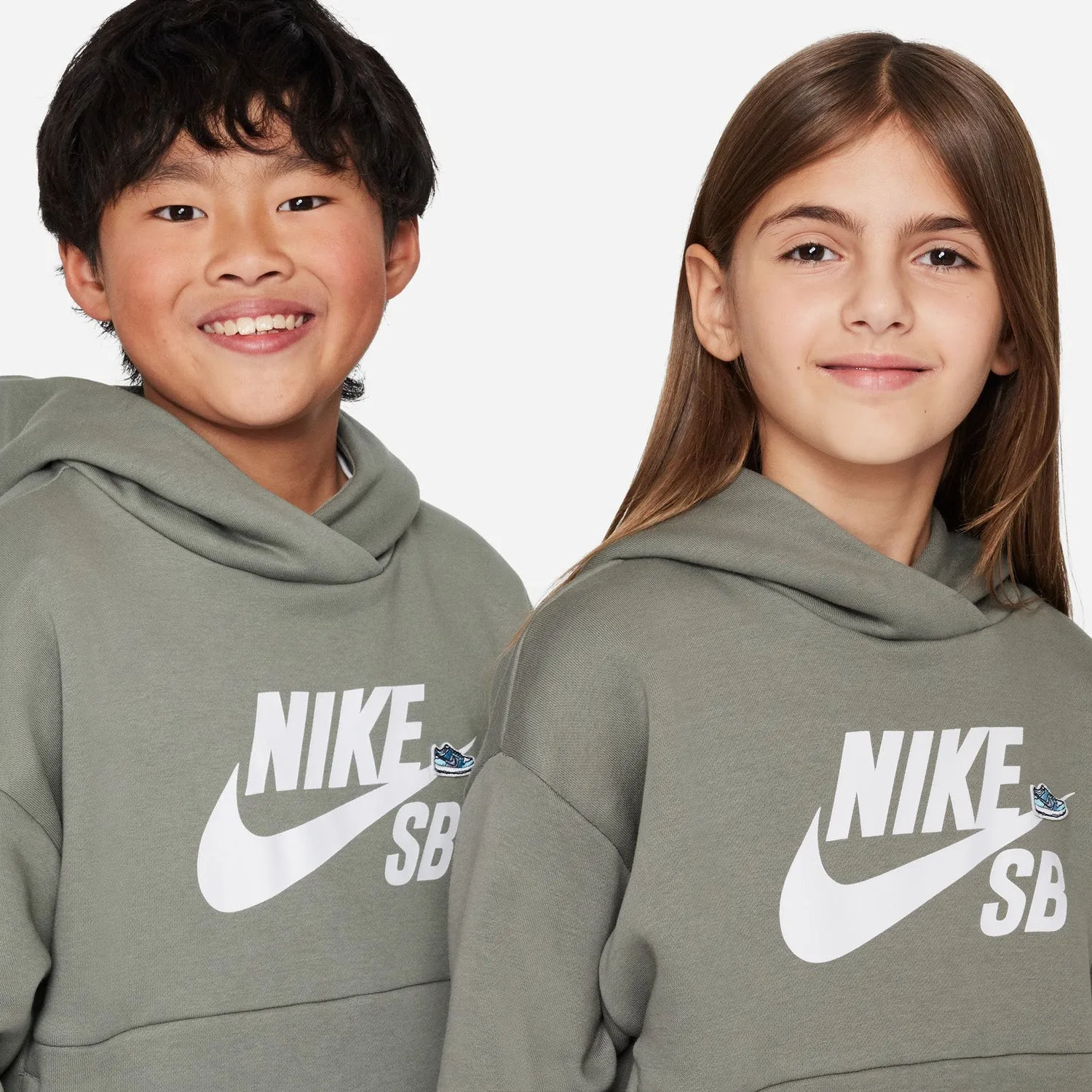 Nike SB Kid's Icon Fleece EasyOn Hoodie Dark Stucco/White