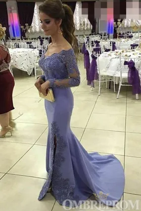 Off Shoulder Long Sleeves Split Side Mermaid Prom Dresses