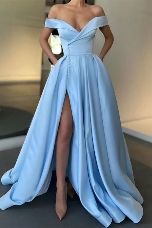 Off-the-Shoulder Long Split Prom Dress