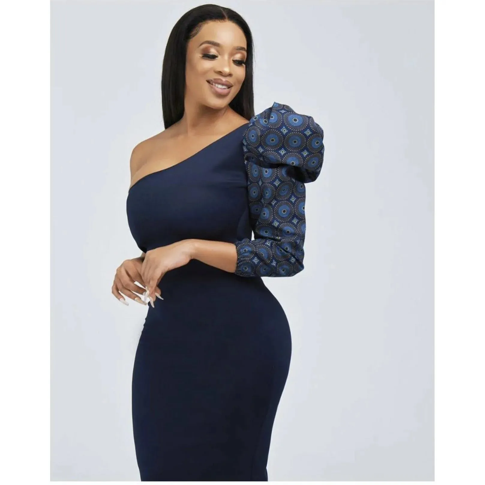 One Hand Off Shoulder Bodycon Ankara Dress