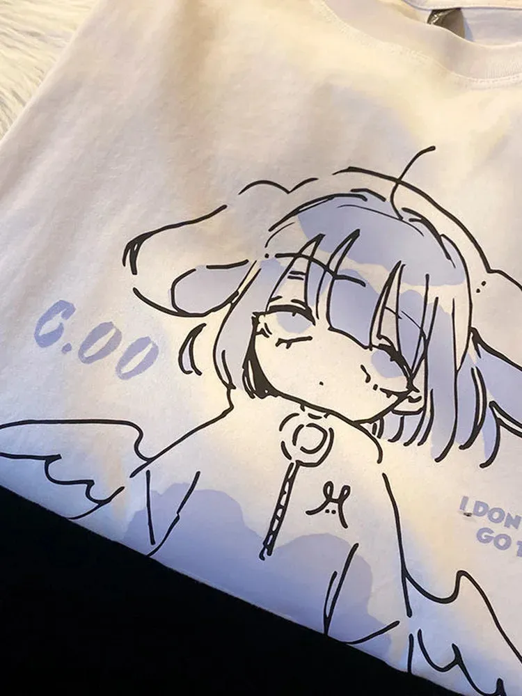 Oversized Sweatshirt With Kawaii Anime Print