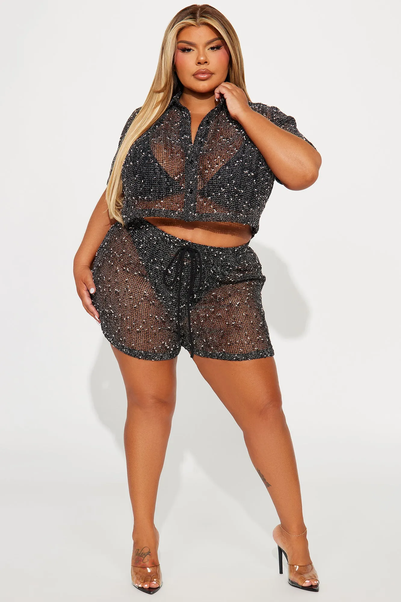 Playa Vista Crochet Cover Up Shorts - Black/combo