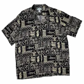 Polynesian Block Print Retro Vintage Style Hawaiian Shirt - Navy