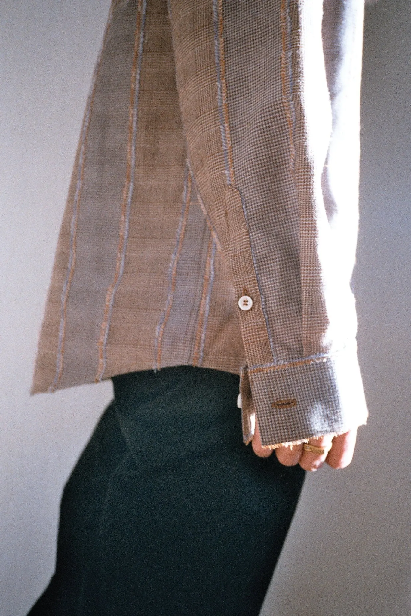 Reworked Houndstooth Long Sleeves Shirt | Camel Mix