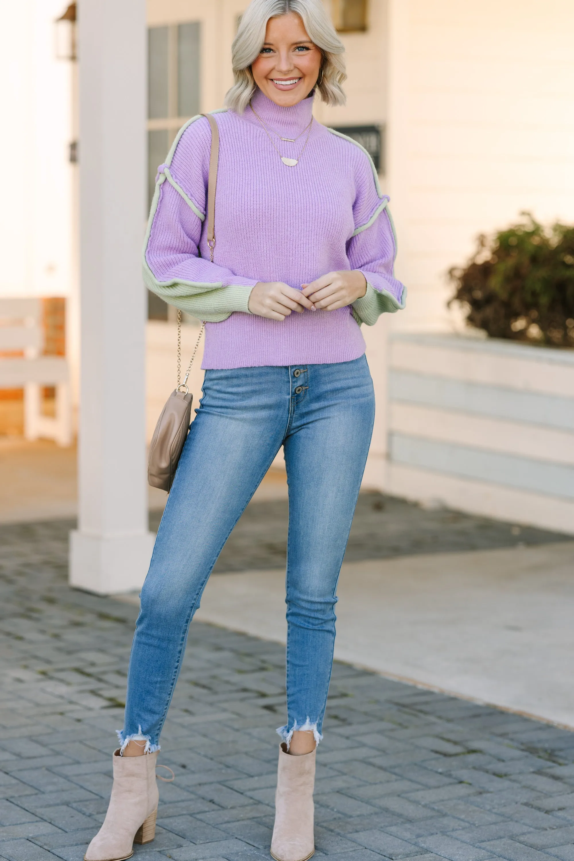 Right This Way Lavender Purple Colorblock Sweater