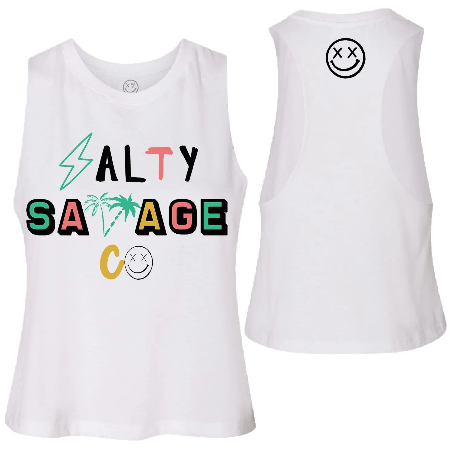 Salty Savage Ladies "90's Edition" Flowy Racerback Crop Tank