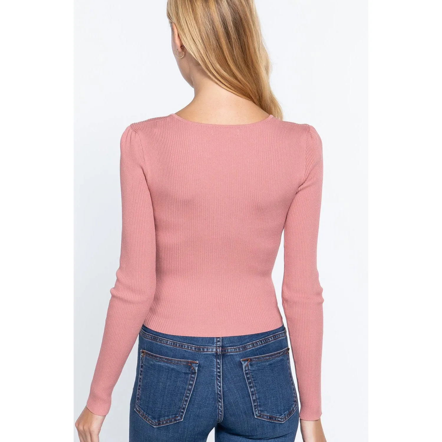 Shirring Sweatheart Neck Sweater