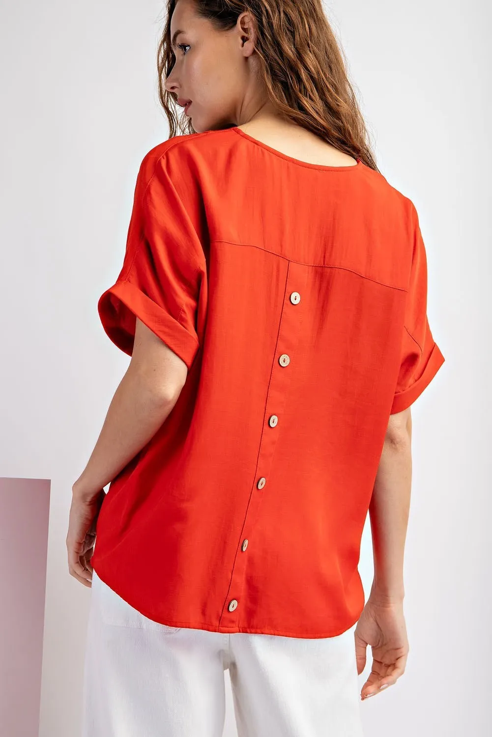 Short Sleeve Faux Button Down Top