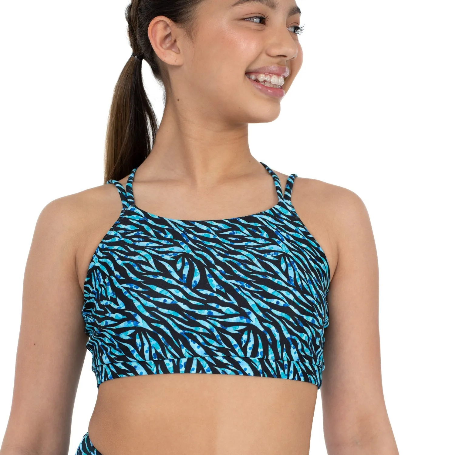 Sierra: Bra Crop in Blue Dappled Tiger Print