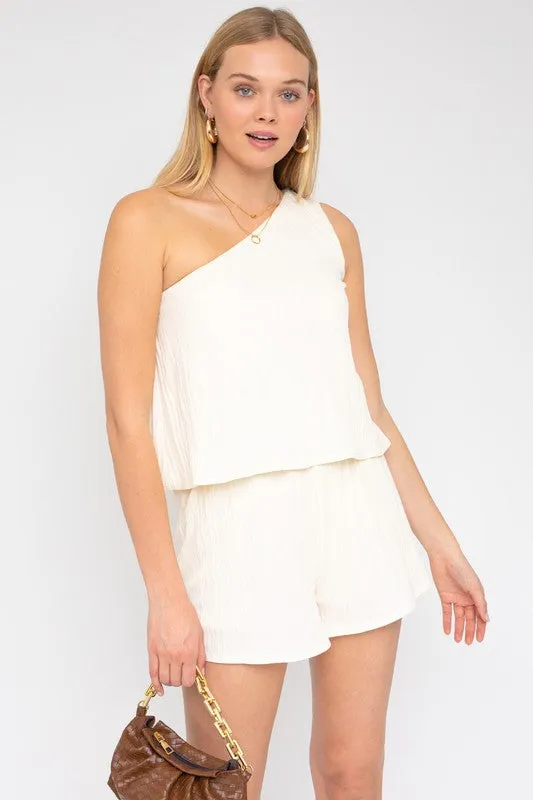 SLEEVELESS ONE SHOULDER LAYERED TOP ROMPER