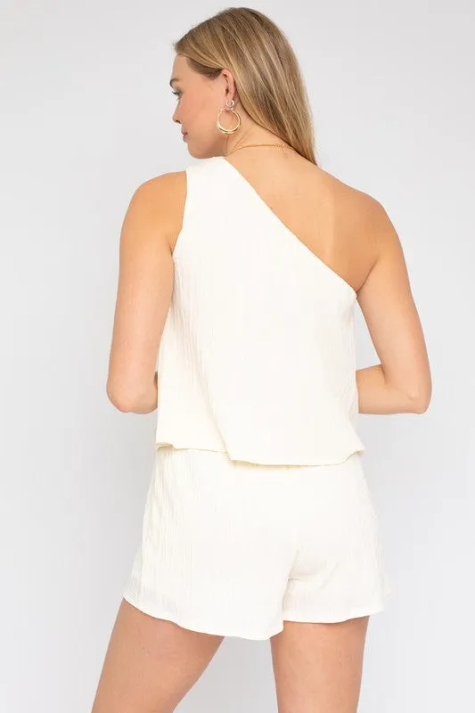 SLEEVELESS ONE SHOULDER LAYERED TOP ROMPER