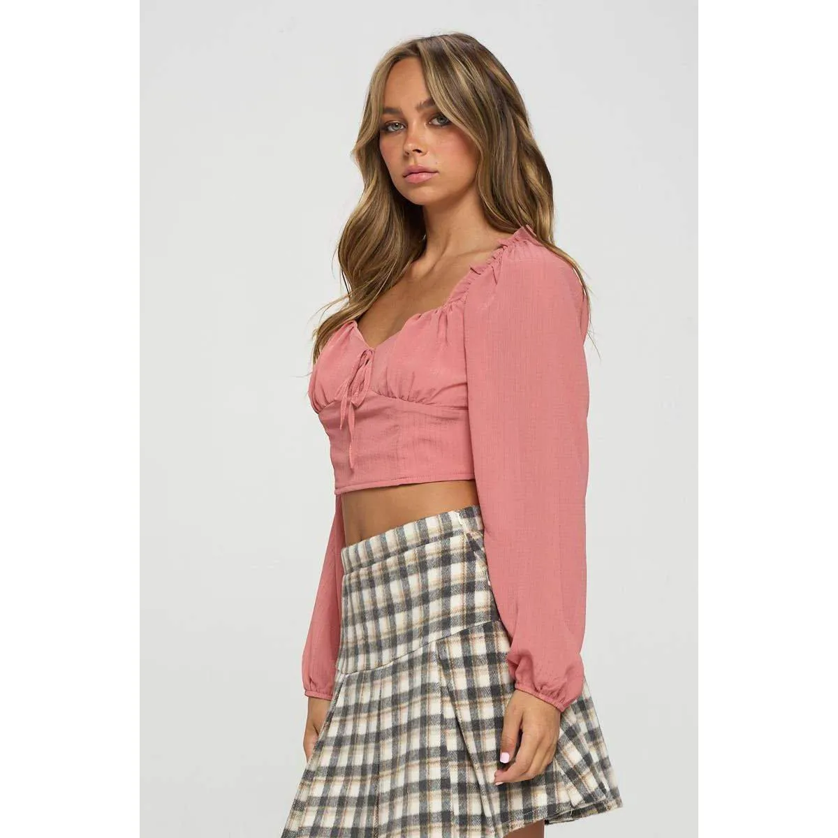 Smocked Long Sleeves Crop Top