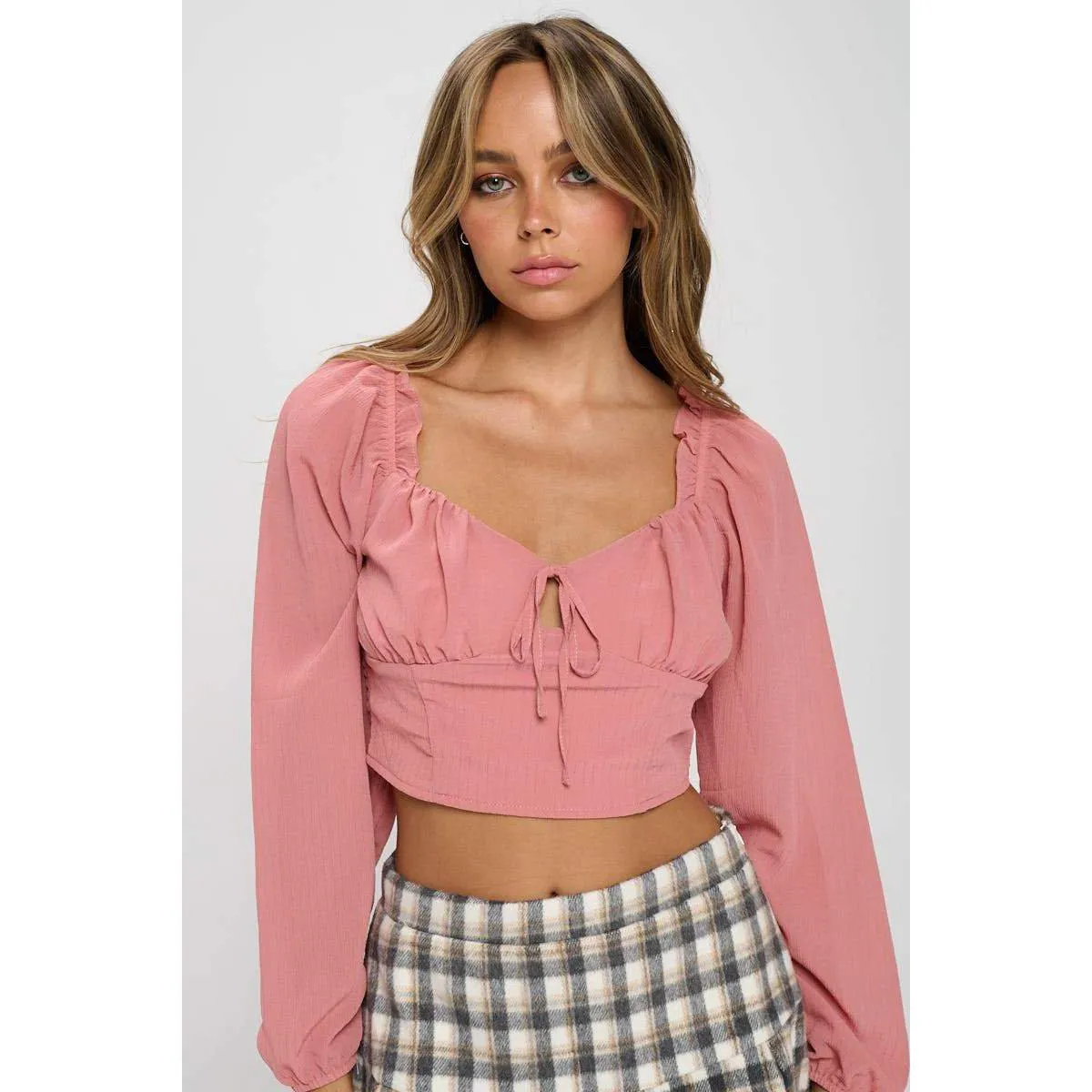 Smocked Long Sleeves Crop Top