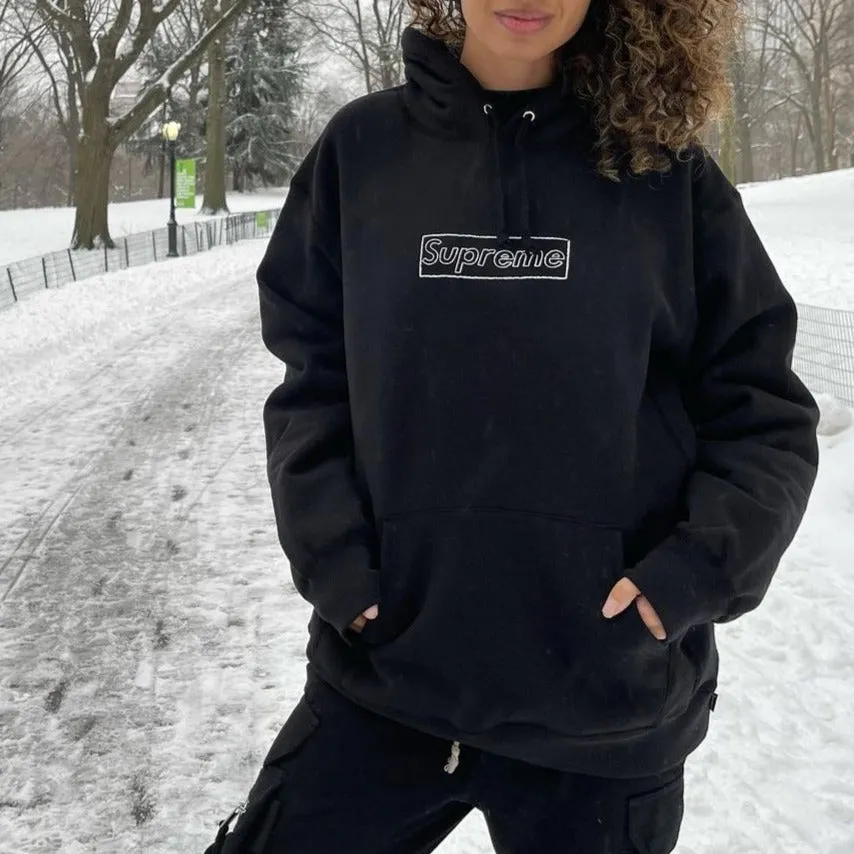 SUPREME X KAWS Chalk Box Logo Hoodie Black