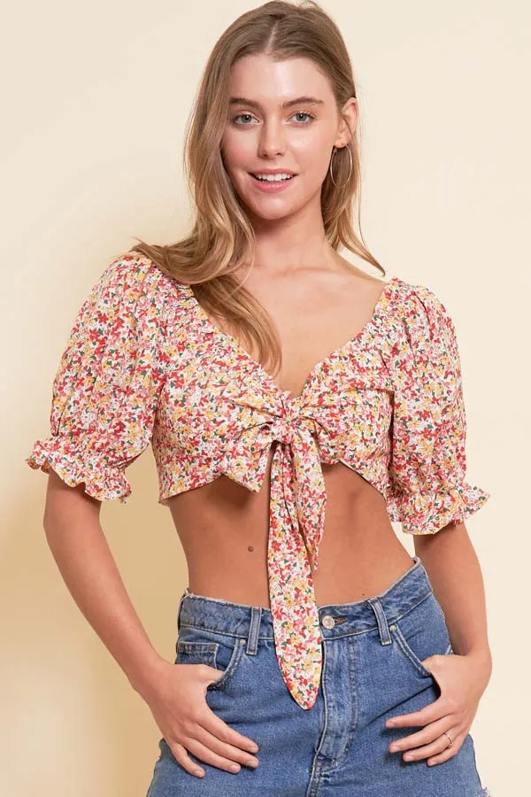 Sweet Talk Coral Floral Crop Top