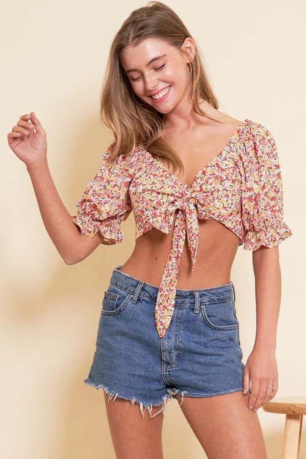 Sweet Talk Coral Floral Crop Top