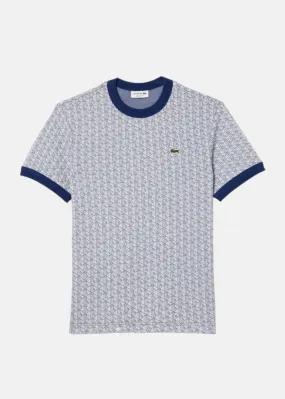 T-shirt regular fit en jacquard monogrammé bleu marine