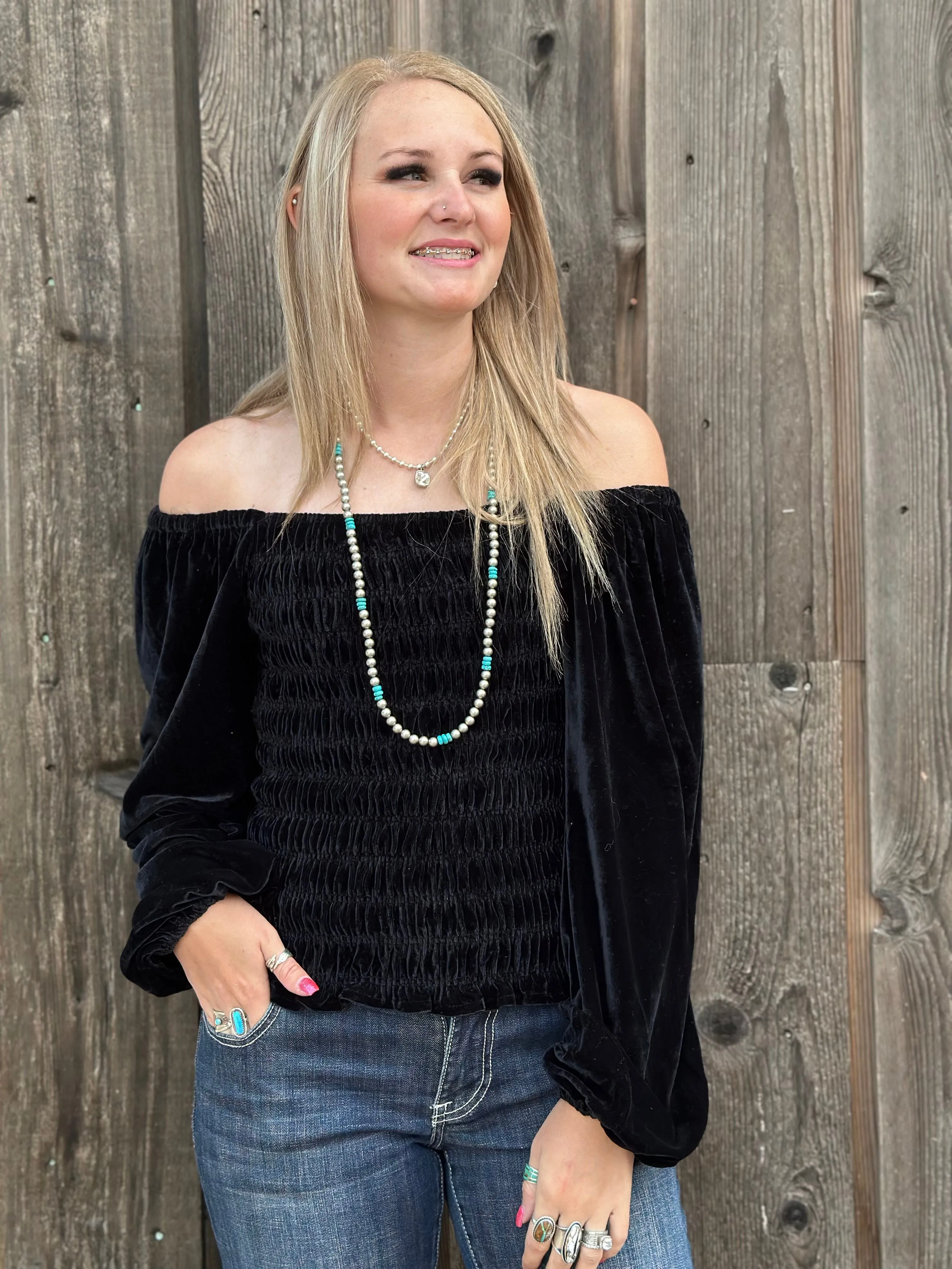 The Black Monterey Velvet Top