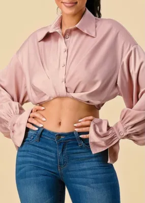 The Sang Long Ruffle Sleeve Blouse Crop Top (Mauve) ST23140621