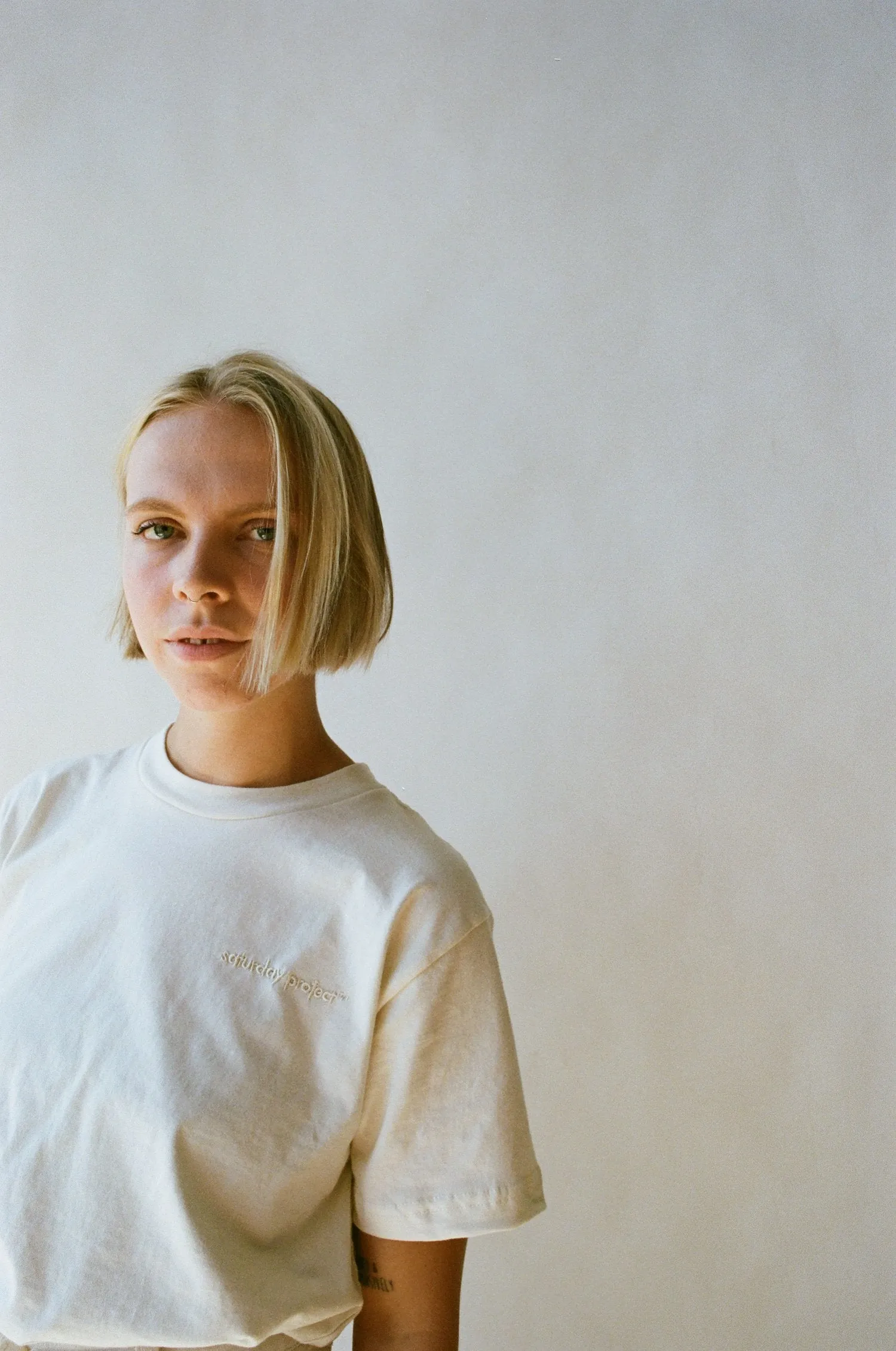 The Saturday Project - Monochrome Embroidered Tee - Natural