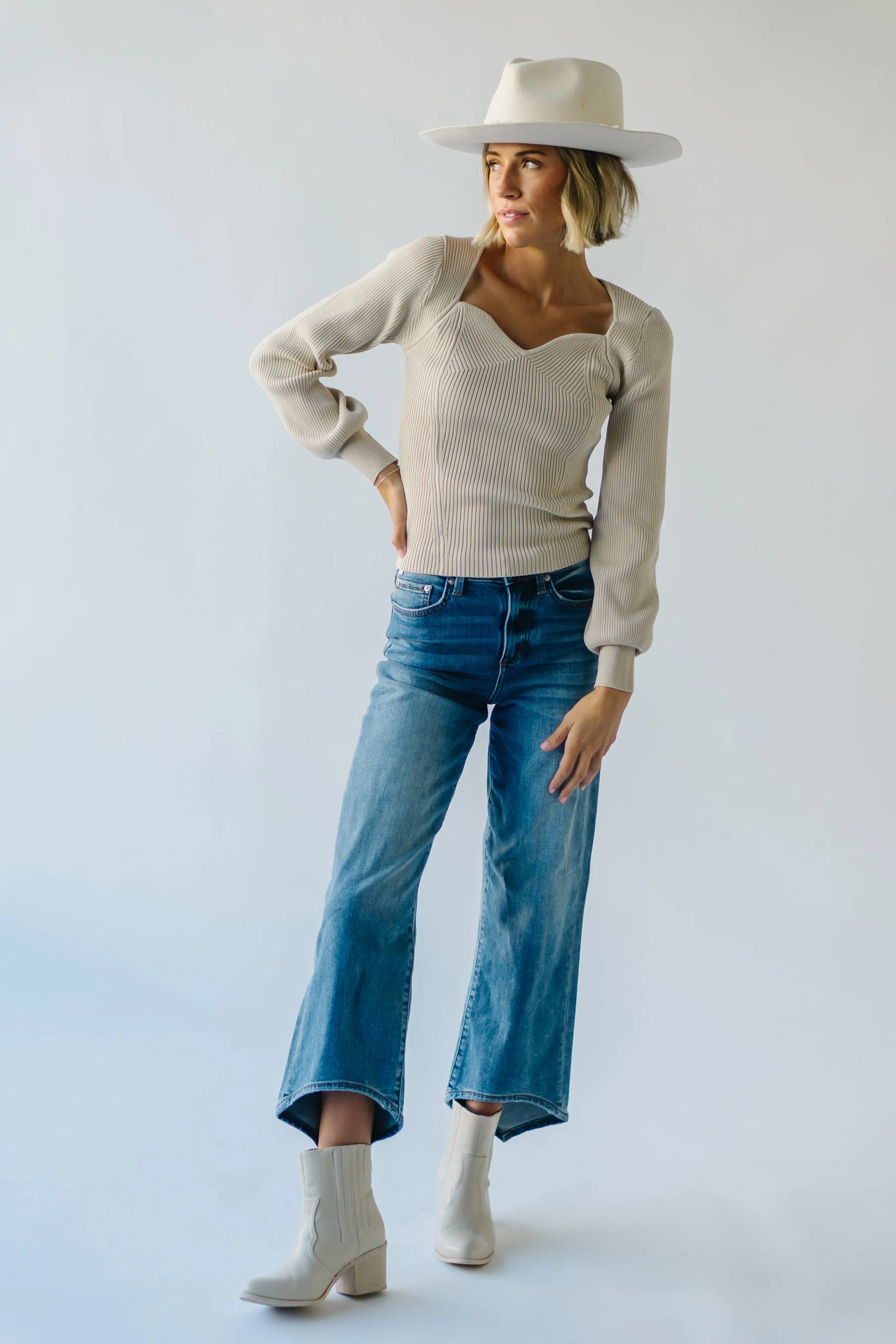 The Trammell Sweetheart Ribbed Sweater in Taupe