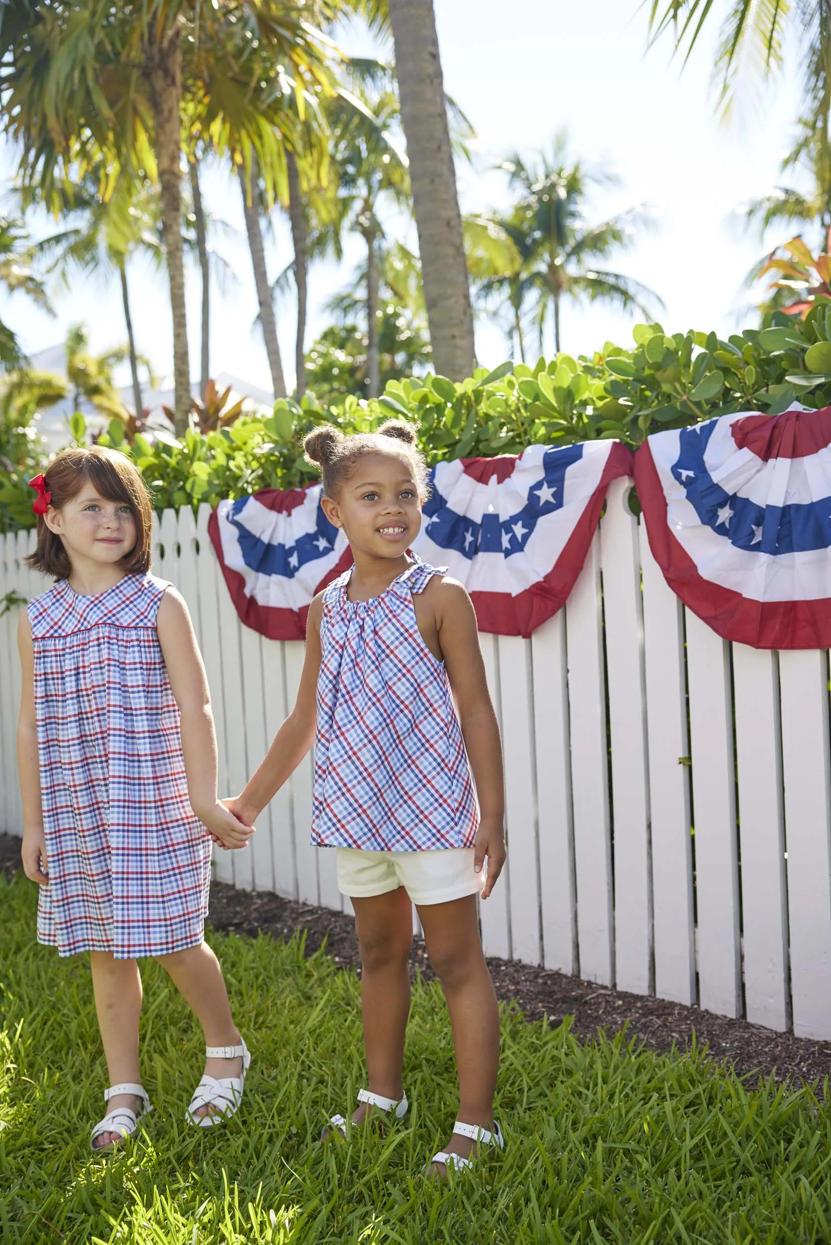 Tie Shoulder Top - Americana Plaid