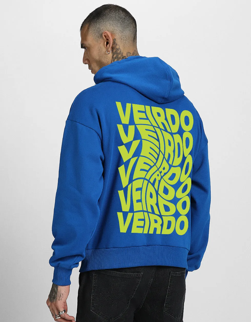 Veirdo in Blue: Men's Hooded Neck Hoodie