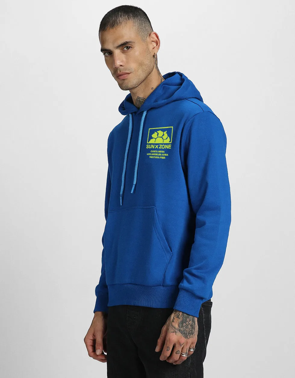 Veirdo in Blue: Men's Hooded Neck Hoodie