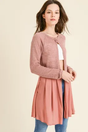 Victoria Ruffle Cardigan Sweater In Mauve